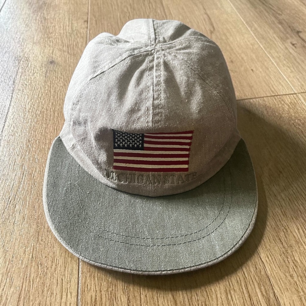Vintage Michigan State University Hat Reversible Green Tan American Flag MSU‎